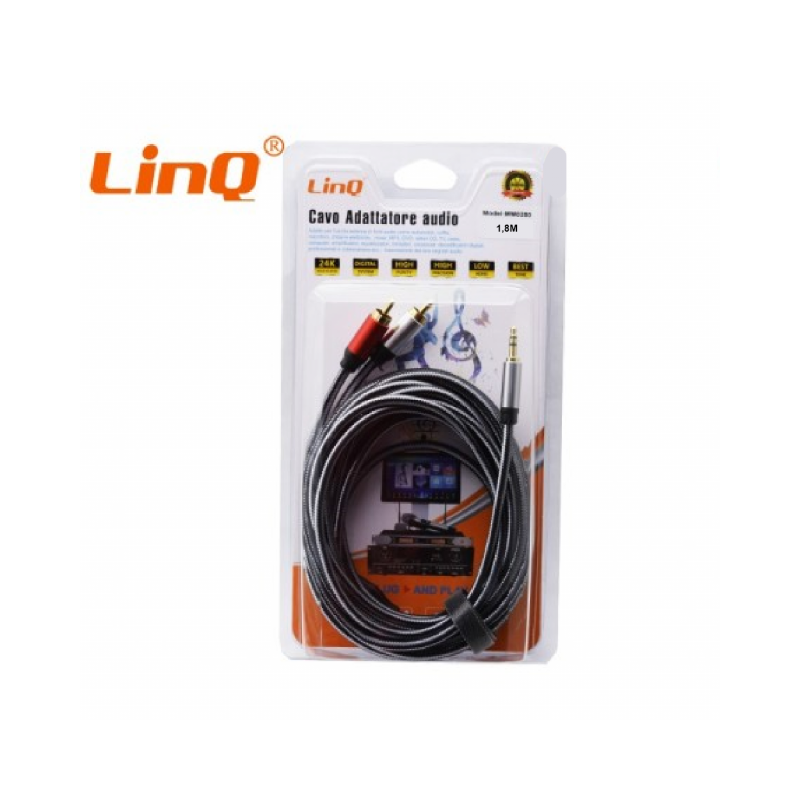Adaptateur Audio Jack 3,5mm TRS Mâles / 2x RCA Y Splitter Mâles 1,8m Nylon Tressé LinQ MM0218 — LinQ · Smarty Paris 18e